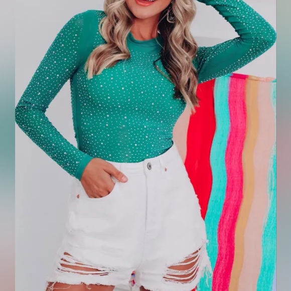 Fierce Teal Rhinestone Bodysuit - Picture 6 of 8